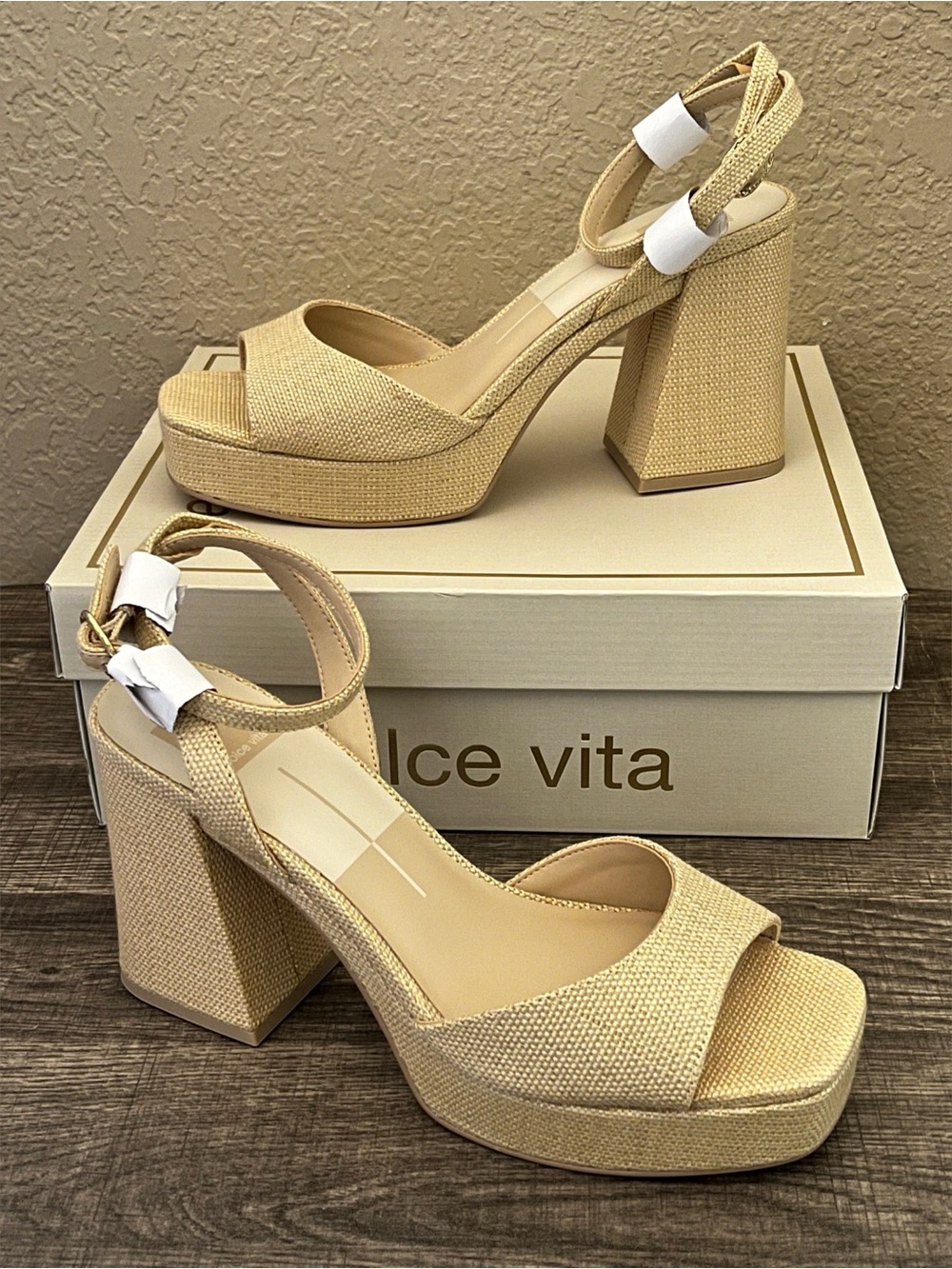 Dolce Vita Women’s Felica Heels Natural Raffia Heeled Sandals Size-9